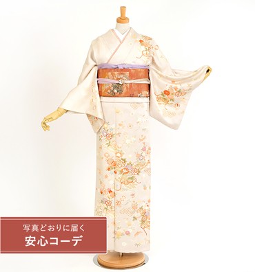 【写真どおりに届く安心コーデ】訪問着レンタル　訪問着Lサイズ　宝尽花筏　水色グレー