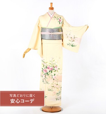 【写真どおりに届く安心コーデ】訪問着レンタル　訪問着Lサイズ　京友禅：四季花文　クリーム