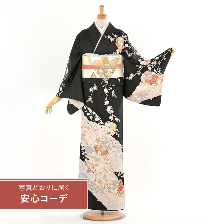 【写真どおりに届く安心コーデ】訪問着レンタル　訪問着Mサイズ　雪輪四季花　墨茶