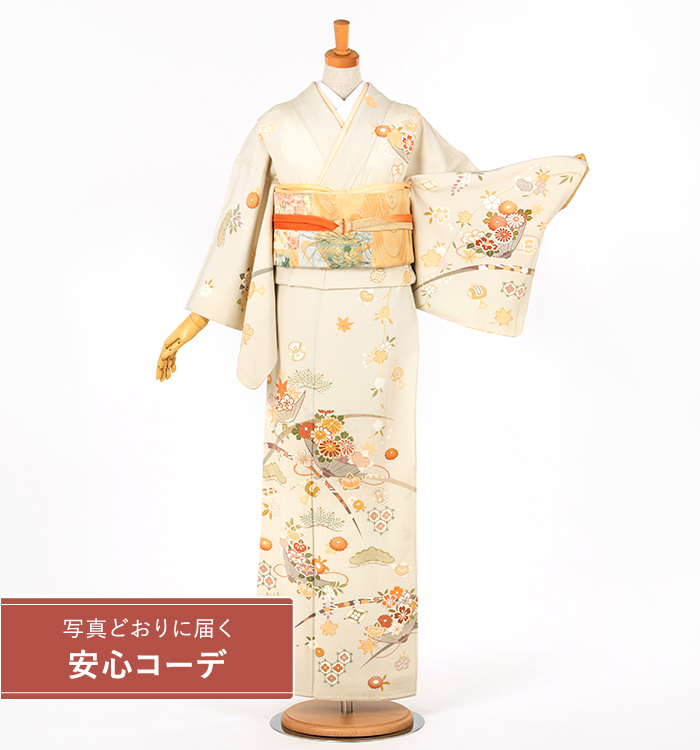 【写真どおりに届く安心コーデ】訪問着レンタル　訪問着Lサイズ　宝尽露芝四季花　薄グレー