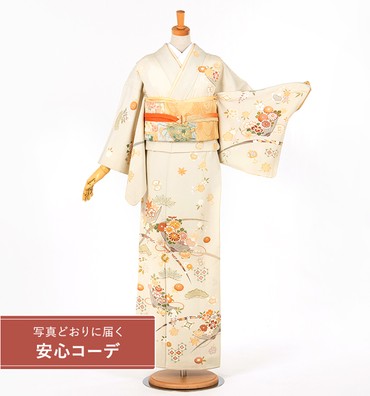 【写真どおりに届く安心コーデ】訪問着レンタル　訪問着Lサイズ　宝尽露芝四季花　薄グレー