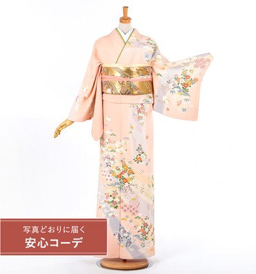 【写真どおりに届く安心コーデ】訪問着レンタル　訪問着LLOサイズ　熨斗に四季花文　ピンク