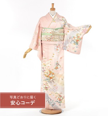 【写真どおりに届く安心コーデ】訪問着レンタル　訪問着Sサイズ　熨斗に四季花文　ピンク