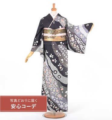 【写真どおりに届く安心コーデ】訪問着レンタル　訪問着MOサイズ　絞り：花散らし　濃紫