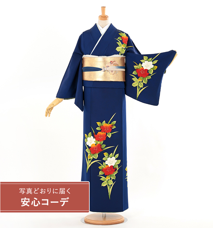 【写真どおりに届く安心コーデ】訪問着レンタル　訪問着Mサイズ　花　濃紺