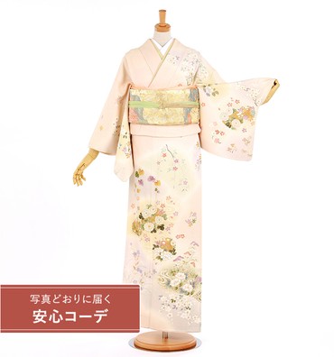 【写真どおりに届く安心コーデ】訪問着レンタル　訪問着Mサイズ　流水に四季花　薄クリーム