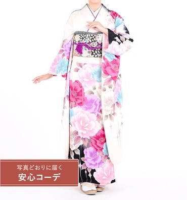 【写真どおりに届く安心コーデ】振袖レンタル　振袖LOサイズ　ブランド：SEIKO MATSUDA　牡丹　白