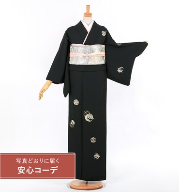 【写真どおりに届く安心コーデ】訪問着レンタル　訪問着Mサイズ　刺繍：雪輪桐竹鳳凰　黒