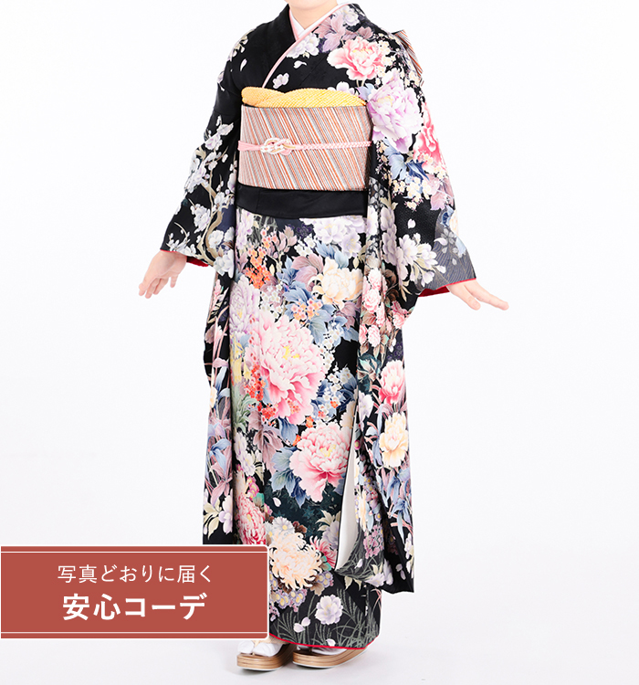 【写真どおりに届く安心コーデ】振袖レンタル　振袖SOサイズ　ブランド：ZIPANG　百花繚乱　黒
