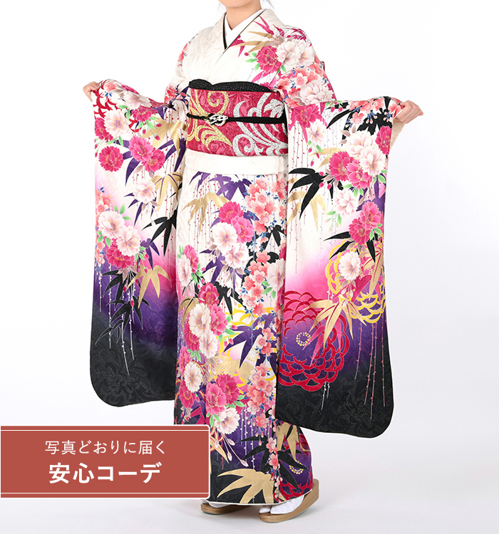 【写真どおりに届く安心コーデ】振袖レンタル　振袖LLサイズ　ブランド：MERCURYDUO　桜笹菊　白