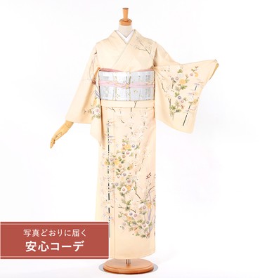 【写真どおりに届く安心コーデ】訪問着レンタル　訪問着SOサイズ　菊花文様　ベージュ