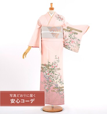 【写真どおりに届く安心コーデ】訪問着レンタル　訪問着Lサイズ　菊に霞取り文様　ピンク