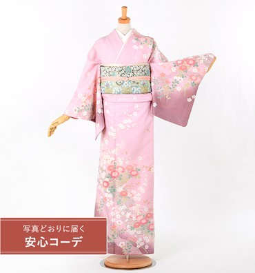 【写真どおりに届く安心コーデ】訪問着レンタル　訪問着Lサイズ　ブランド：H・L　流水に菊桜文　ピンク