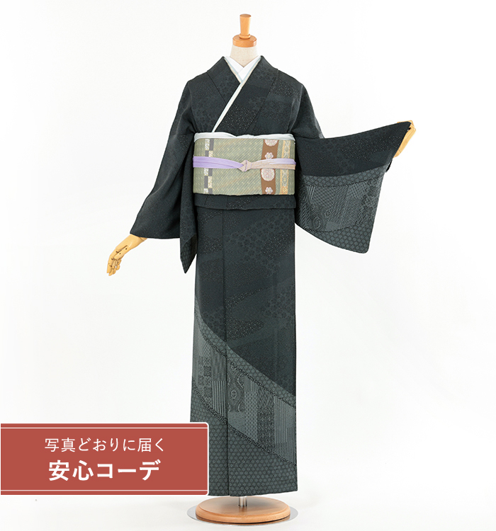 【写真どおりに届く安心コーデ】訪問着レンタル　訪問着Mサイズ　江戸小紋絵羽　濃青緑