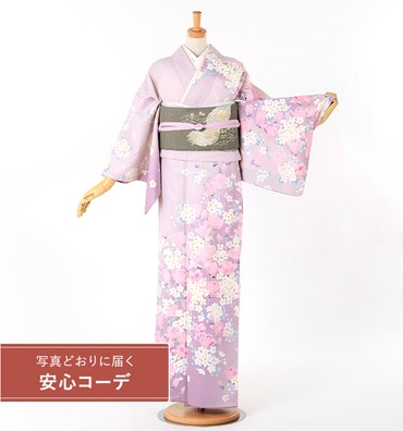 【写真どおりに届く安心コーデ】訪問着レンタル　訪問着Lサイズ　ブランド：H・L　木蓮に桜　薄紫ピンク