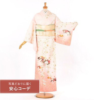【写真どおりに届く安心コーデ】訪問着レンタル　訪問着Lサイズ　ブランド：H・L　扇面桜　薄ピンク