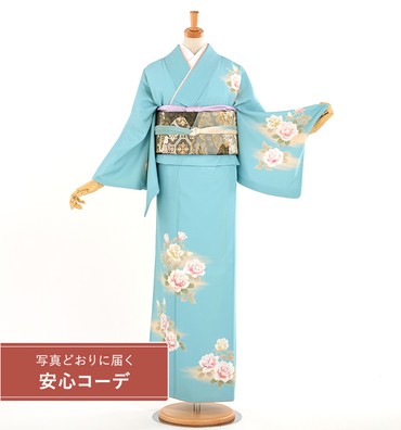【写真どおりに届く安心コーデ】訪問着レンタル　訪問着Lサイズ　ブランド：JAPANSTYLE　薔薇の香　水色
