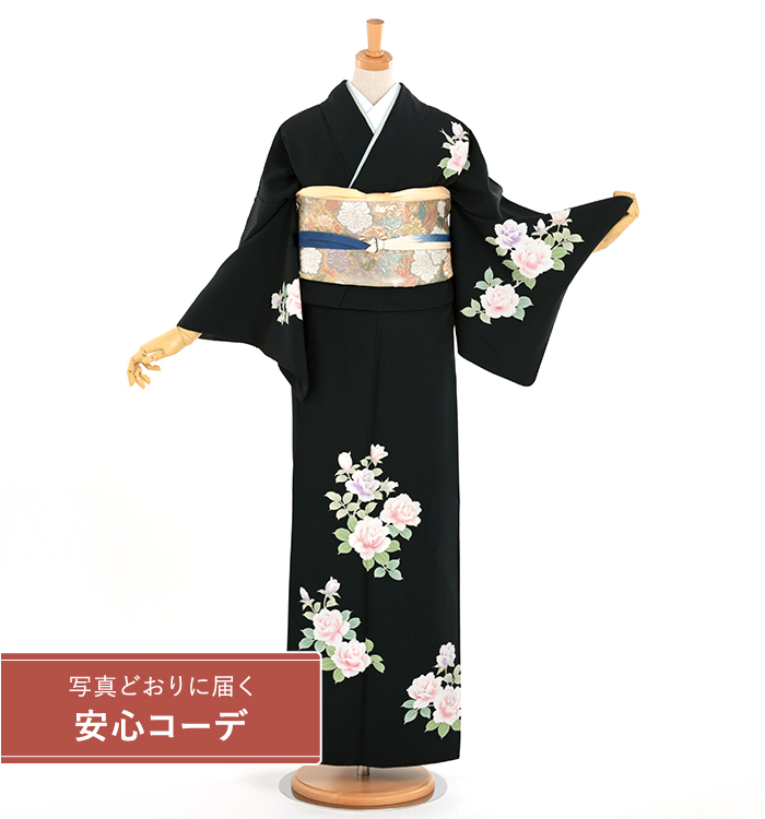 【写真どおりに届く安心コーデ】訪問着レンタル　訪問着Lサイズ　ブランド：JAPANSTYLE　薔薇の香　黒