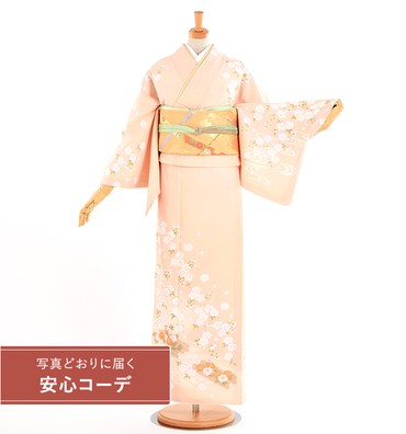 【写真どおりに届く安心コーデ】訪問着レンタル　訪問着Lサイズ　ブランド：JAPANSTYLE　流水に桜菊　ピンク