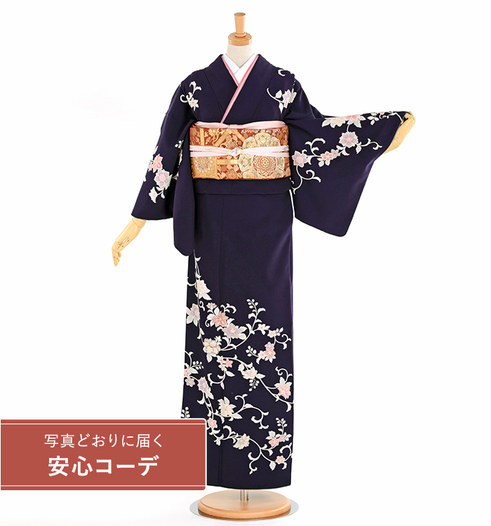 【写真どおりに届く安心コーデ】訪問着レンタル　訪問着Lサイズ　ブランド：JAPANSTYLE　天平唐花　濃紫