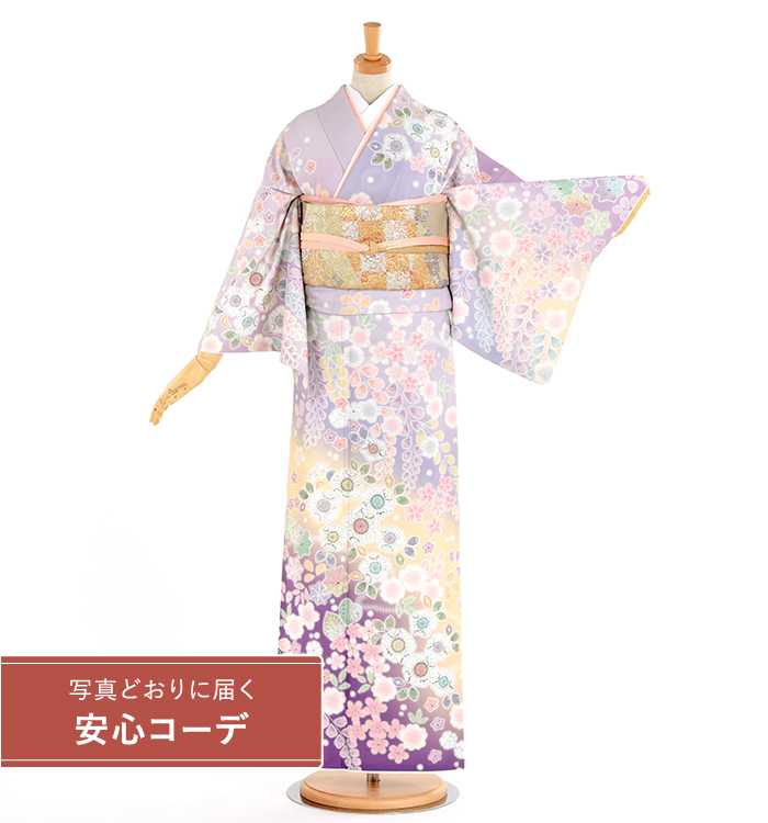 【写真どおりに届く安心コーデ】訪問着レンタル　訪問着Lサイズ　辻ヶ花藤文様　薄紫ボカシ