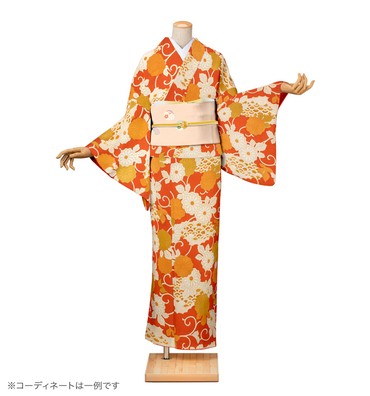 小紋レンタル　小紋SSサイズ　京友禅：菊唐草　濃丹色