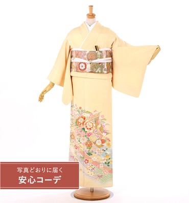 【写真どおりに届く安心コーデ】色留袖レンタル　色留袖Sサイズ　四季花几帳　クリーム　五つ紋：桔梗