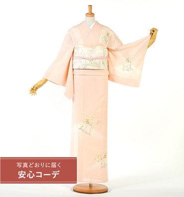 【写真どおりに届く安心コーデ】夏訪問着レンタル　夏訪問着Lサイズ　京友禅：染の北川　花籠　薄ピンク