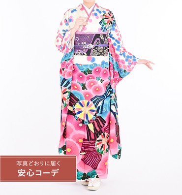 【写真どおりに届く安心コーデ】振袖レンタル　振袖LLサイズ　ブランド：Blythe　菊花リボン　白