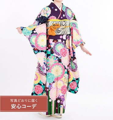 【写真どおりに届く安心コーデ】振袖レンタル　振袖Sサイズ　ブランド：Blythe　菊花紋　紫