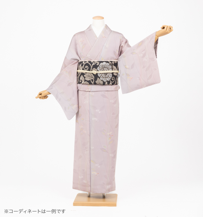 小紋レンタル　小紋Lサイズ　椿　灰桜色