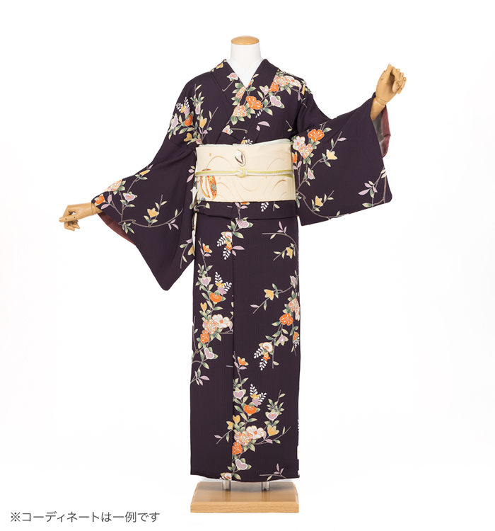 小紋レンタル　小紋Lサイズ　四季花　紫黒色