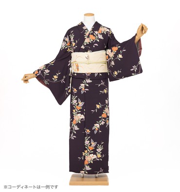 小紋レンタル　小紋Lサイズ　四季花　紫黒色