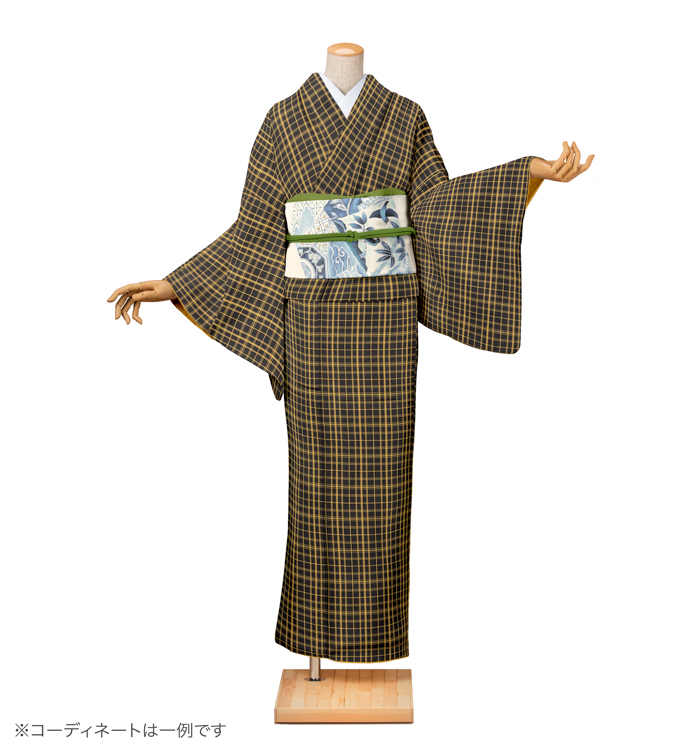 紬レンタル　紬Lサイズ　十日町八丈　鉄黒色