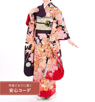 【写真どおりに届く安心コーデ】振袖レンタル　振袖Sサイズ　大桜に組紐　紫