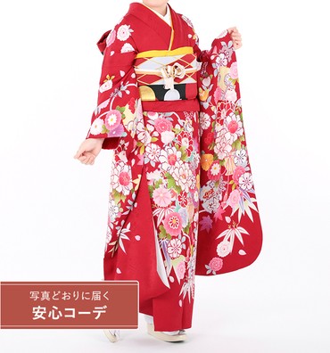 【写真どおりに届く安心コーデ】振袖レンタル　振袖MOサイズ　花籠　赤