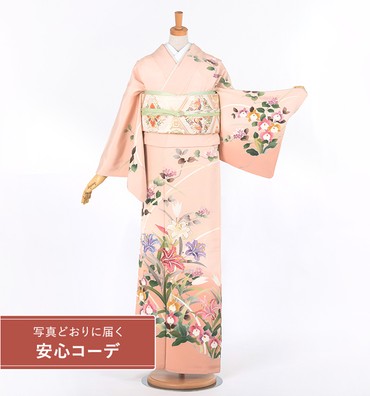 【写真どおりに届く安心コーデ】訪問着レンタル　訪問着LLOサイズ　京友禅：四季花　ピンク