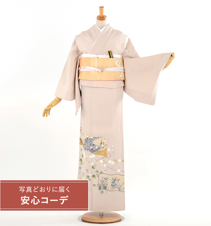 【写真どおりに届く安心コーデ】色留袖レンタル　色留袖Mサイズ　国宝屏風絵　薄ピンク色　五つ紋：桔梗