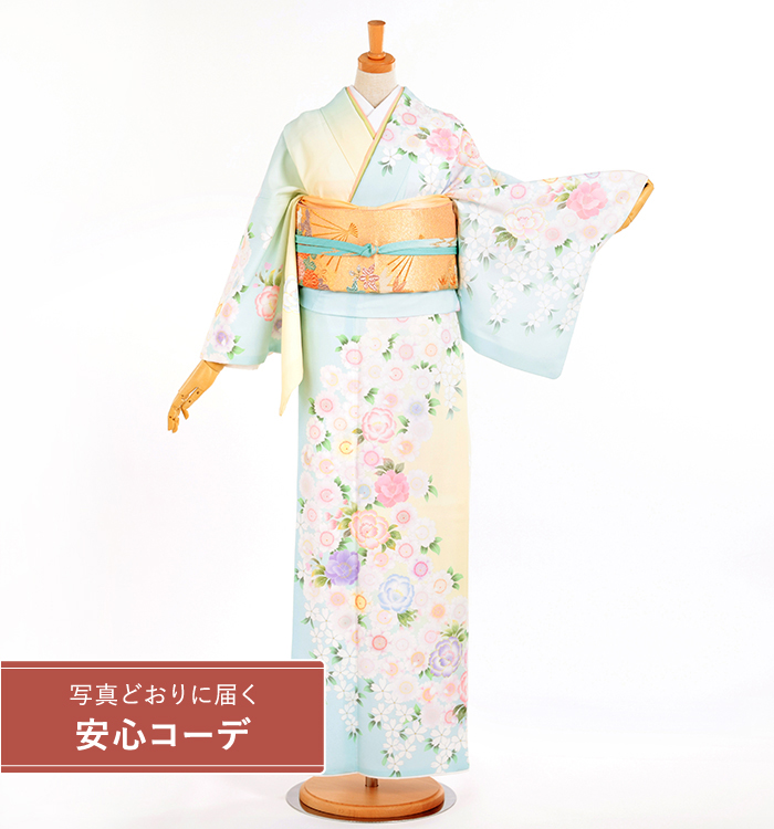 【写真どおりに届く安心コーデ】訪問着レンタル　訪問着Lサイズ　桜　水色/クリーム