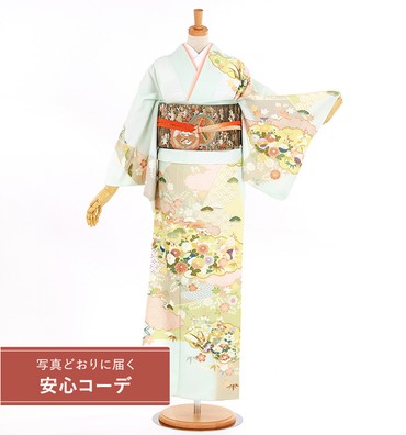 【写真どおりに届く安心コーデ】訪問着レンタル　訪問着Lサイズ　雲取四季花文　薄水色